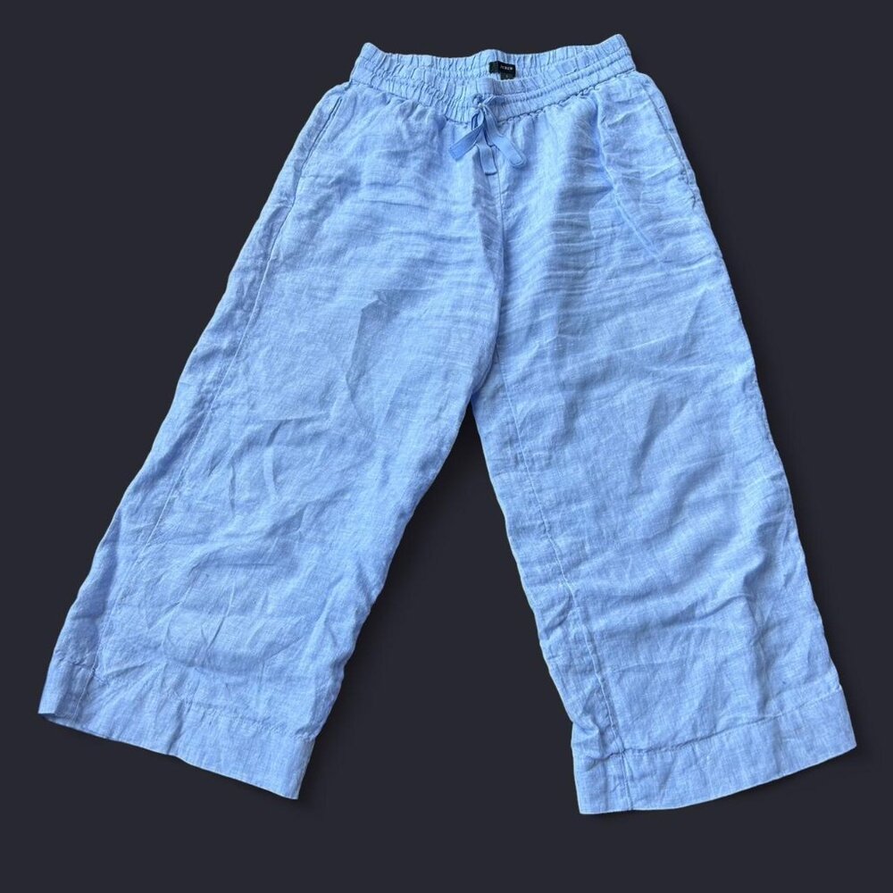 Blue linen wide leg pants with drawstring waist #linenpants